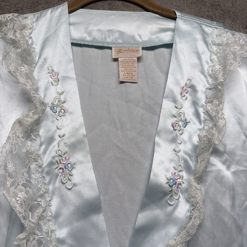 Barbizon Lace Embroidered Peignoir Robe Light Blue Women's Vintage Large